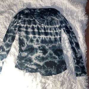 long sleeved tie dye shirt with slight v neck